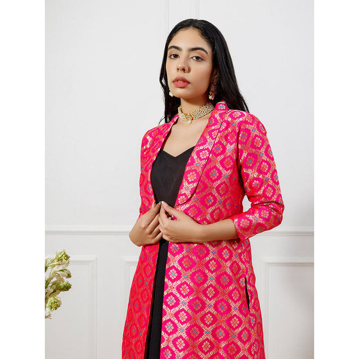 EMPRESS PITARA Preet Black Lehenga & Choli with Rani Pink Brocade Jacket (Set of 3)