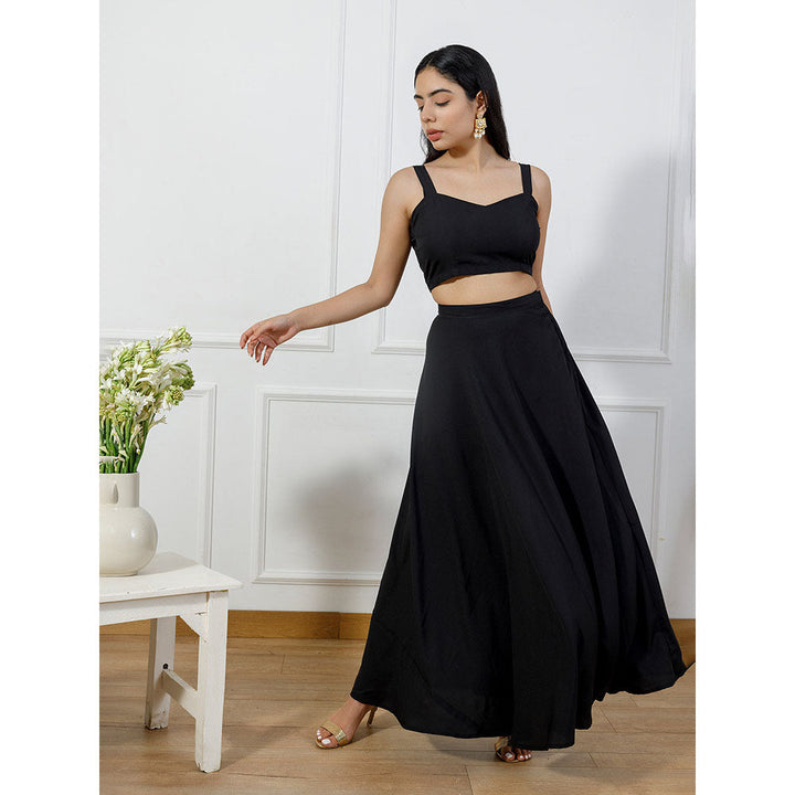 EMPRESS PITARA Classic Black Blouse & Flare Skirt (Set of 2)