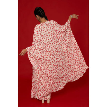 Essay by Sumedha Agrawal White & Red Blouse with Skirt and Cape (Set of 3)