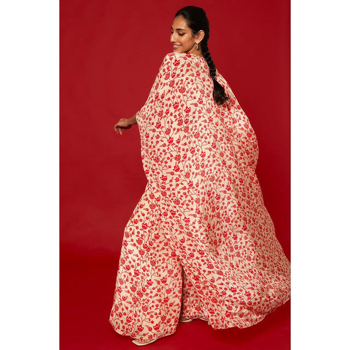 Essay by Sumedha Agrawal Cream & Red Blouse with Palazzo and Cape (Set of 3)