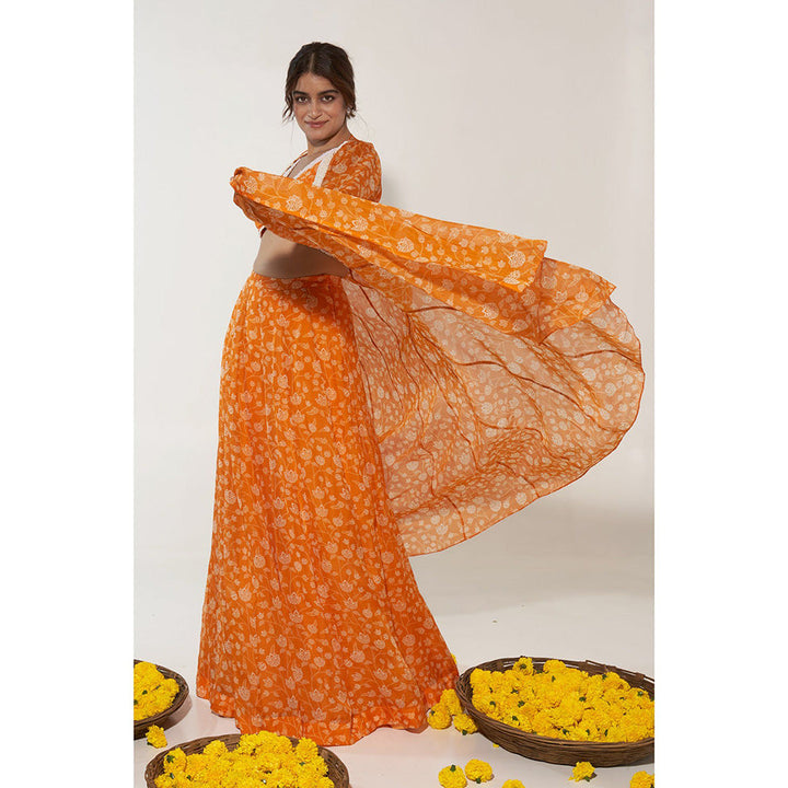 Essay by Sumedha Agrawal Orange & White Lehenga with Blouse and Jacket (Set of 3)