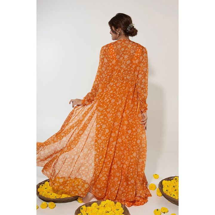 Essay by Sumedha Agrawal Orange & White Lehenga with Blouse and Jacket (Set of 3)