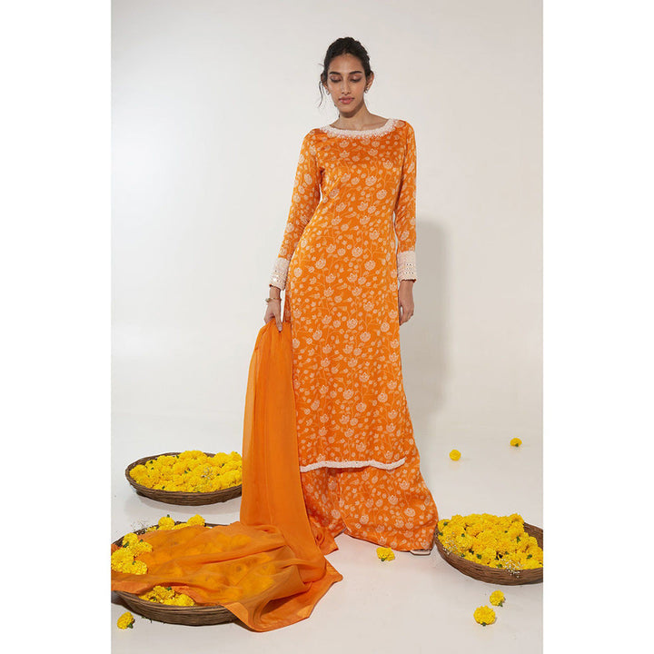 Essay by Sumedha Agrawal Orange & White Kurta with Palazzo and Dupatta (Set of 3)