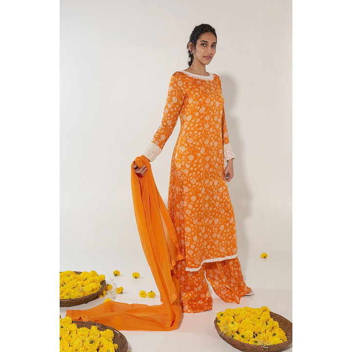 Essay by Sumedha Agrawal Orange & White Kurta with Palazzo and Dupatta (Set of 3)