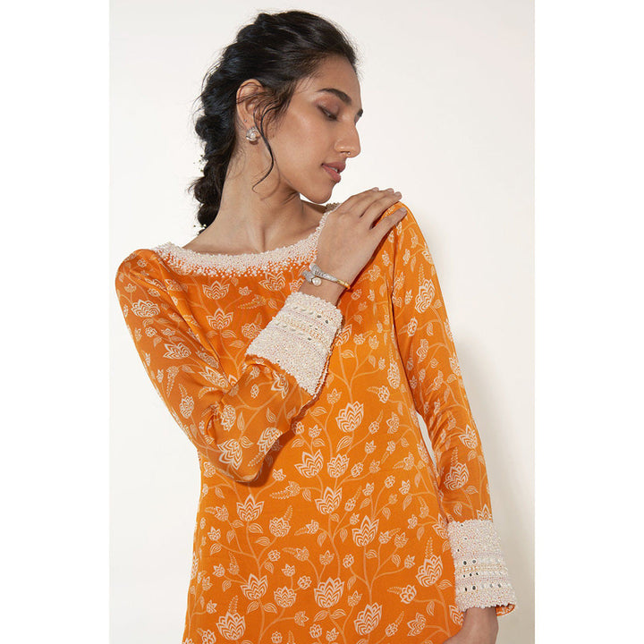 Essay by Sumedha Agrawal Orange & White Kurta with Palazzo and Dupatta (Set of 3)