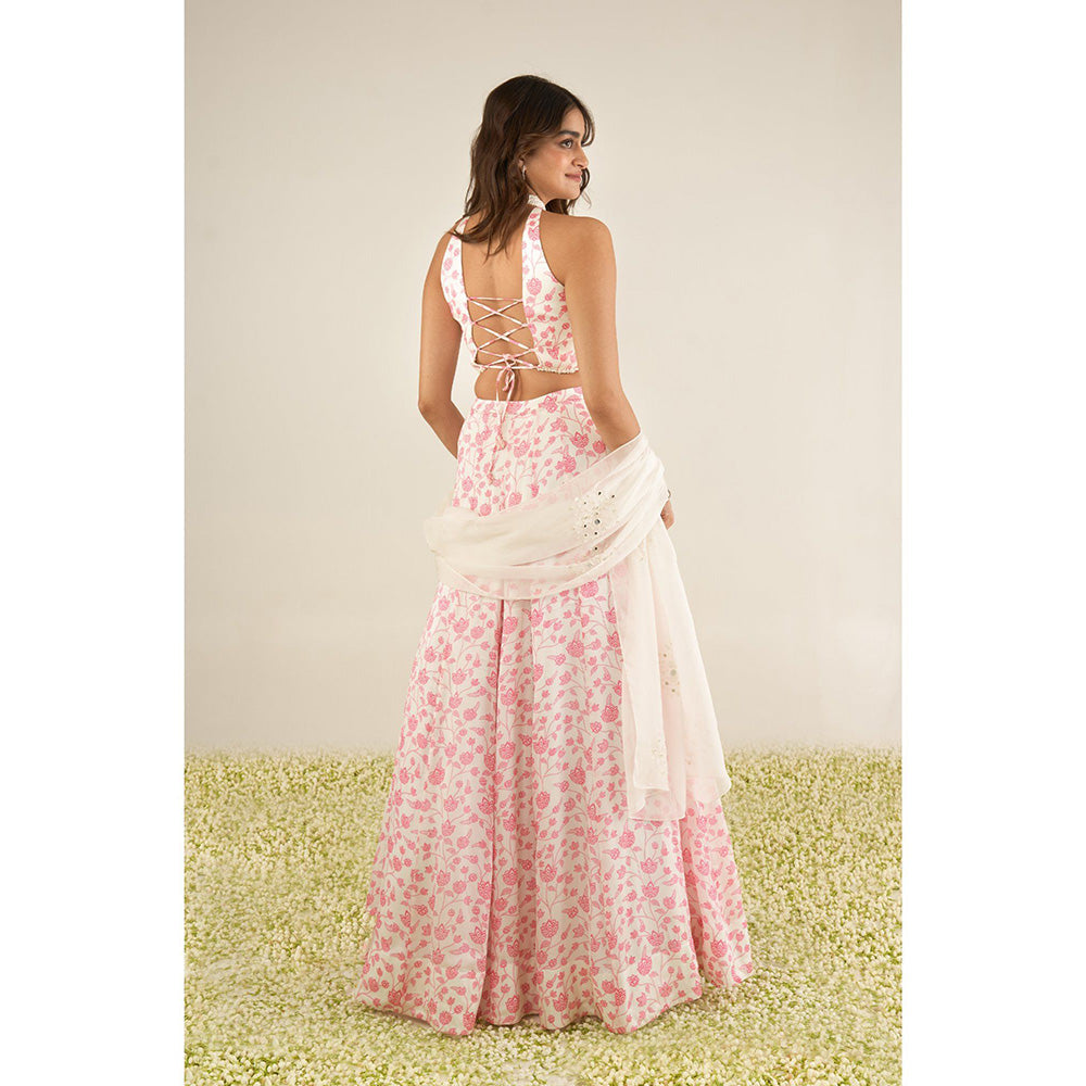 Essay by Sumedha Agrawal White & Pink Lehenga with Blouse and Dupatta (Set of 3)