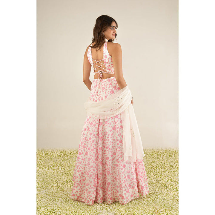 Essay by Sumedha Agrawal White & Pink Lehenga with Blouse and Dupatta (Set of 3)