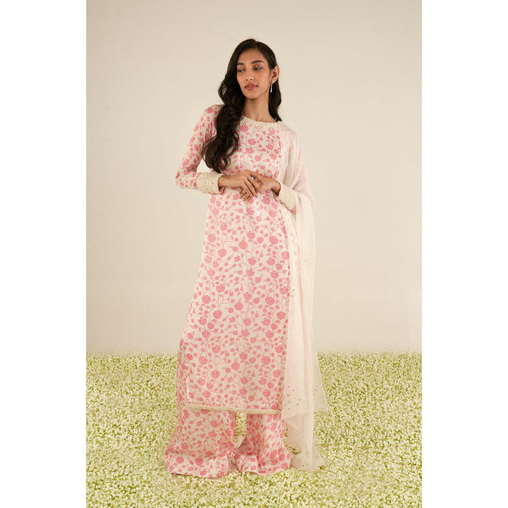 Essay by Sumedha Agrawal White & Pink Kurta with Palazzo and Dupatta (Set of 3)