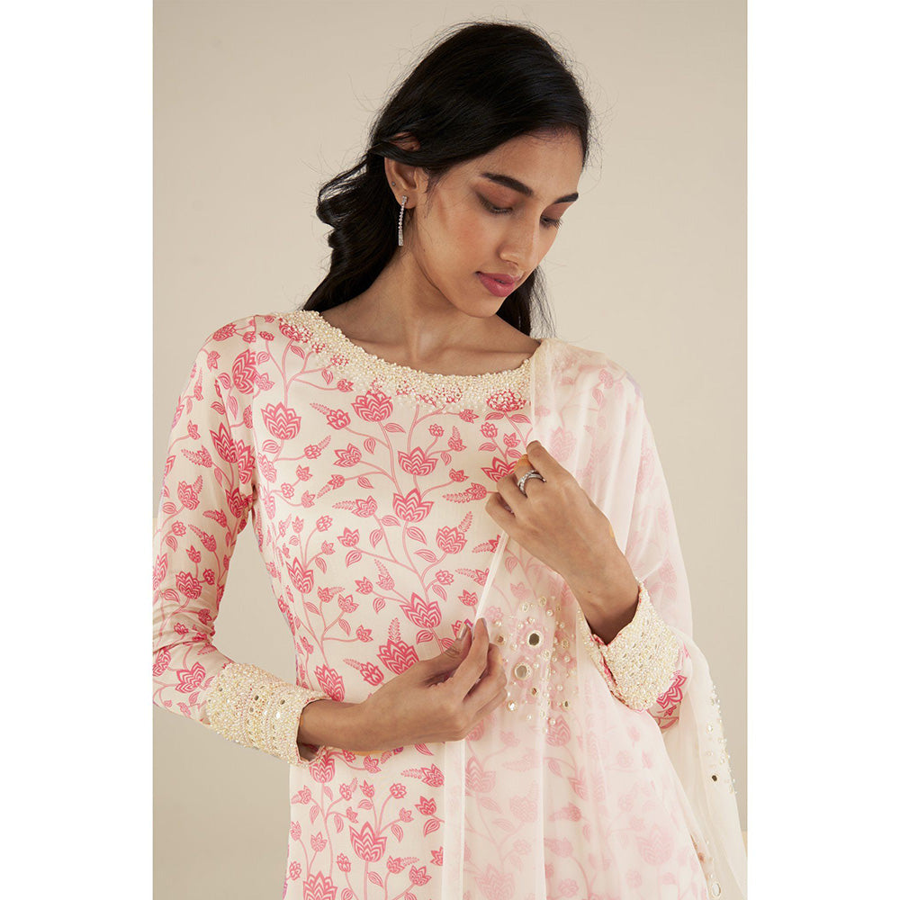 Essay by Sumedha Agrawal White & Pink Kurta with Palazzo and Dupatta (Set of 3)