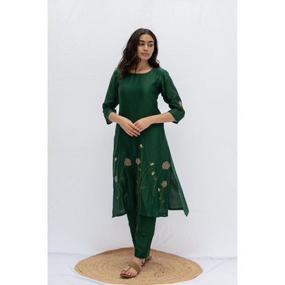 Etar Green Rose Kurta with Pants (Set of 2)