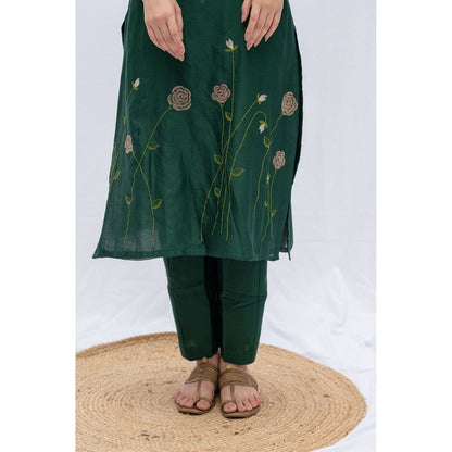 Etar Green Rose Kurta with Pants (Set of 2)