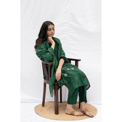 Etar Green Rose Kurta with Pants and Dupatta (Set of 3)