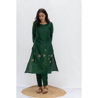 Etar Green Rose Kurta with Pants and Dupatta (Set of 3)