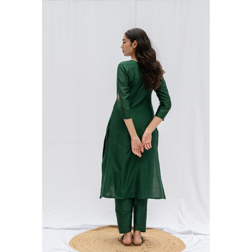 Etar Green Rose Kurta with Pants and Dupatta (Set of 3)
