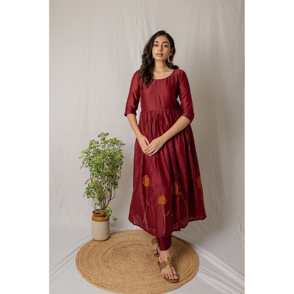 Etar Maroon Rose Anarkali Kurta
