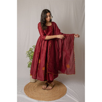 Etar Maroon Rose Anarkali with Dupatta (Set of 2)