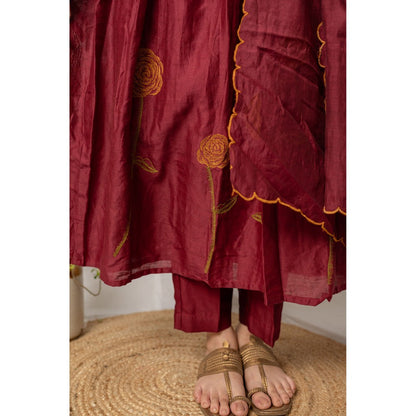 Etar Maroon Rose Anarkali with Dupatta (Set of 2)