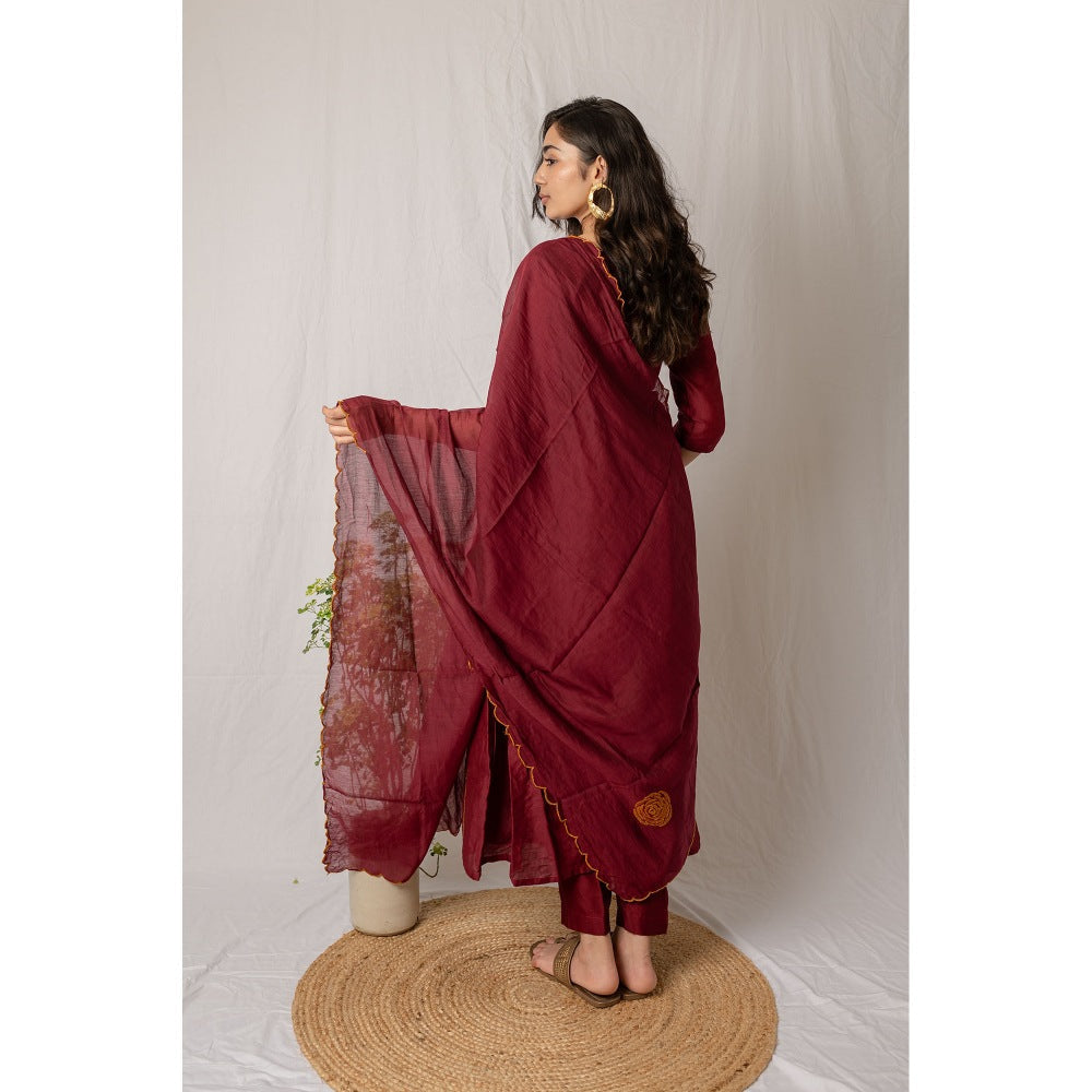 Etar Maroon Rose Anarkali with Dupatta (Set of 2)