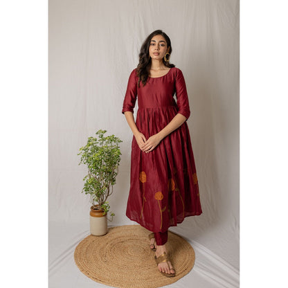 Etar Maroon Rose Anarkali with Dupatta (Set of 2)