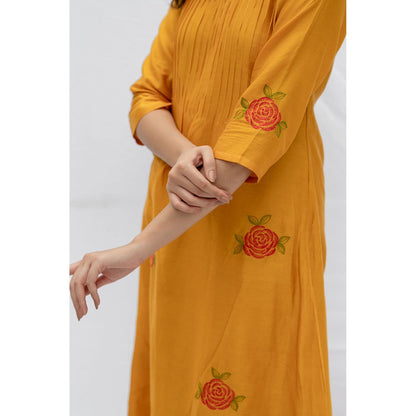 Etar Mustard Rose Kurta with Pants (Set of 2)