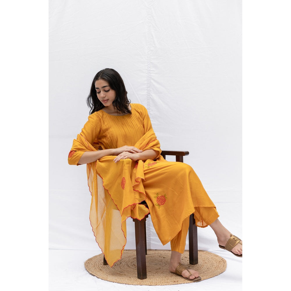 Etar Mustard Rose Kurta with Pants (Set of 2)