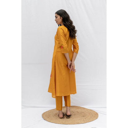 Etar Mustard Rose Kurta with Pants and Dupatta (Set of 3)