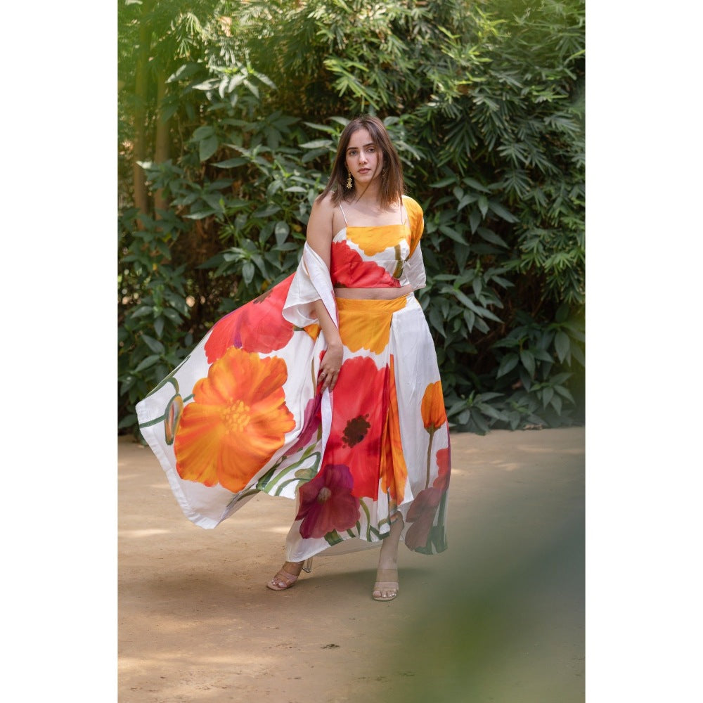 ETAR Floral Top & Skirt with Cape (Set of 3)