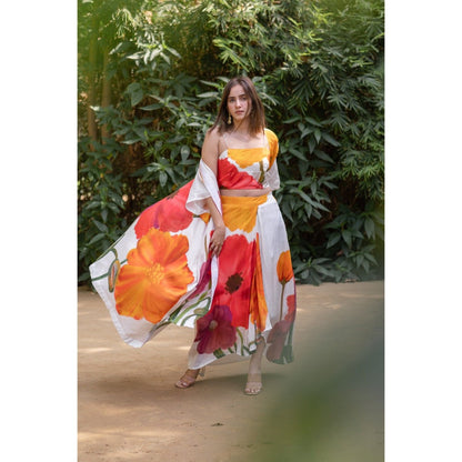 ETAR Floral Top & Skirt with Cape (Set of 3)