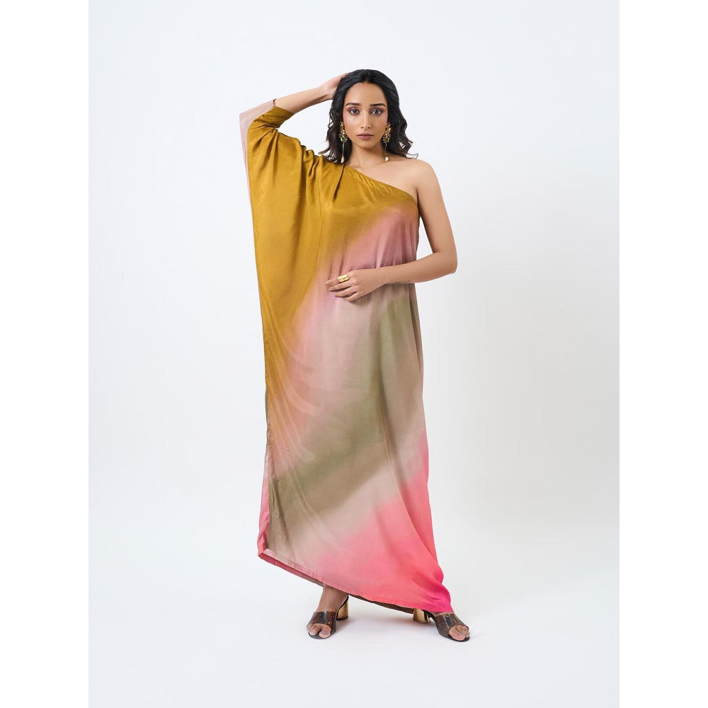 ETAR Honey Mustard One Shoulder Dress