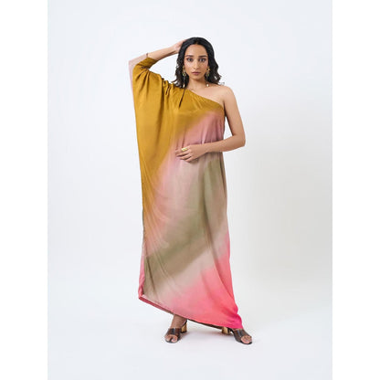 ETAR Honey Mustard One Shoulder Dress