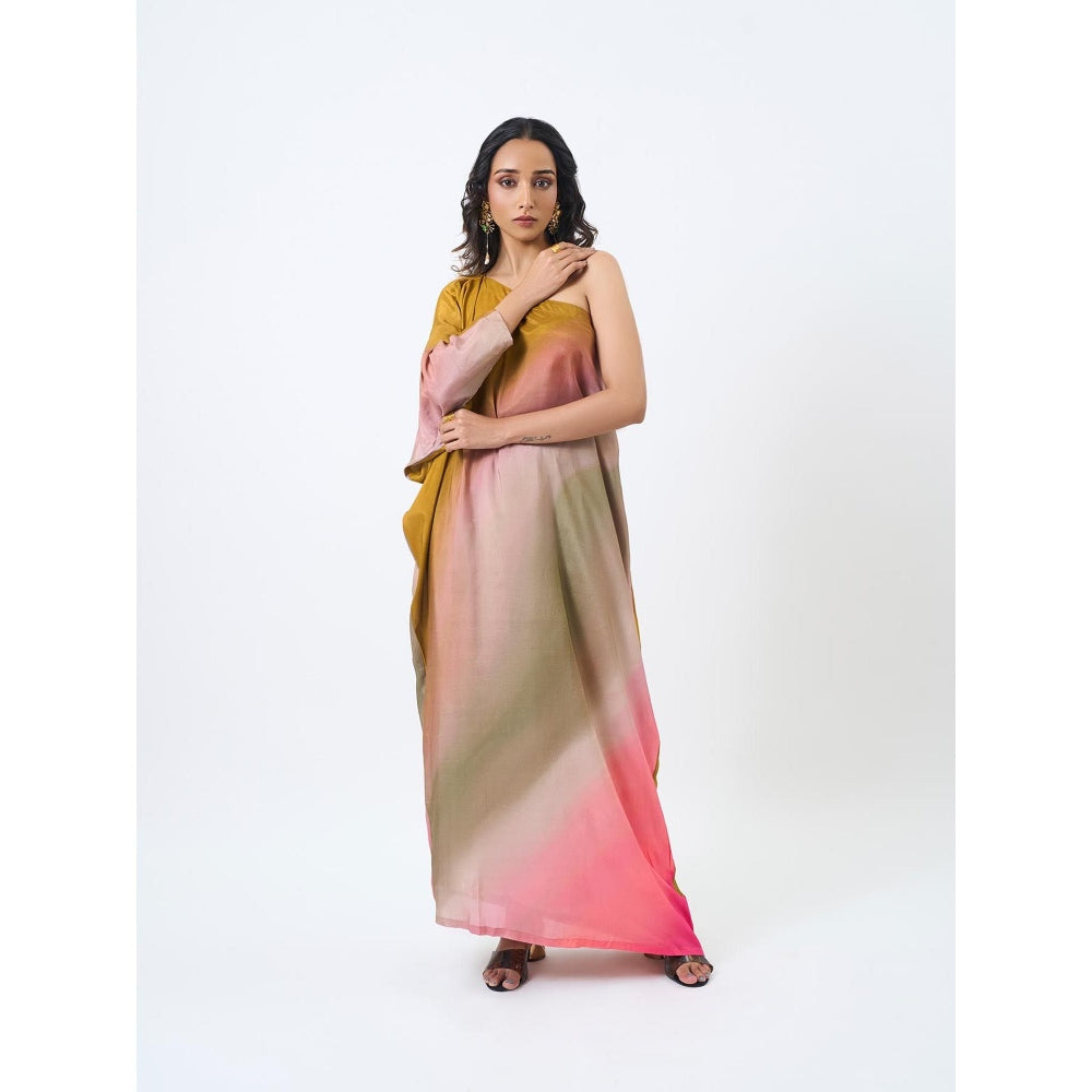 ETAR Honey Mustard One Shoulder Dress