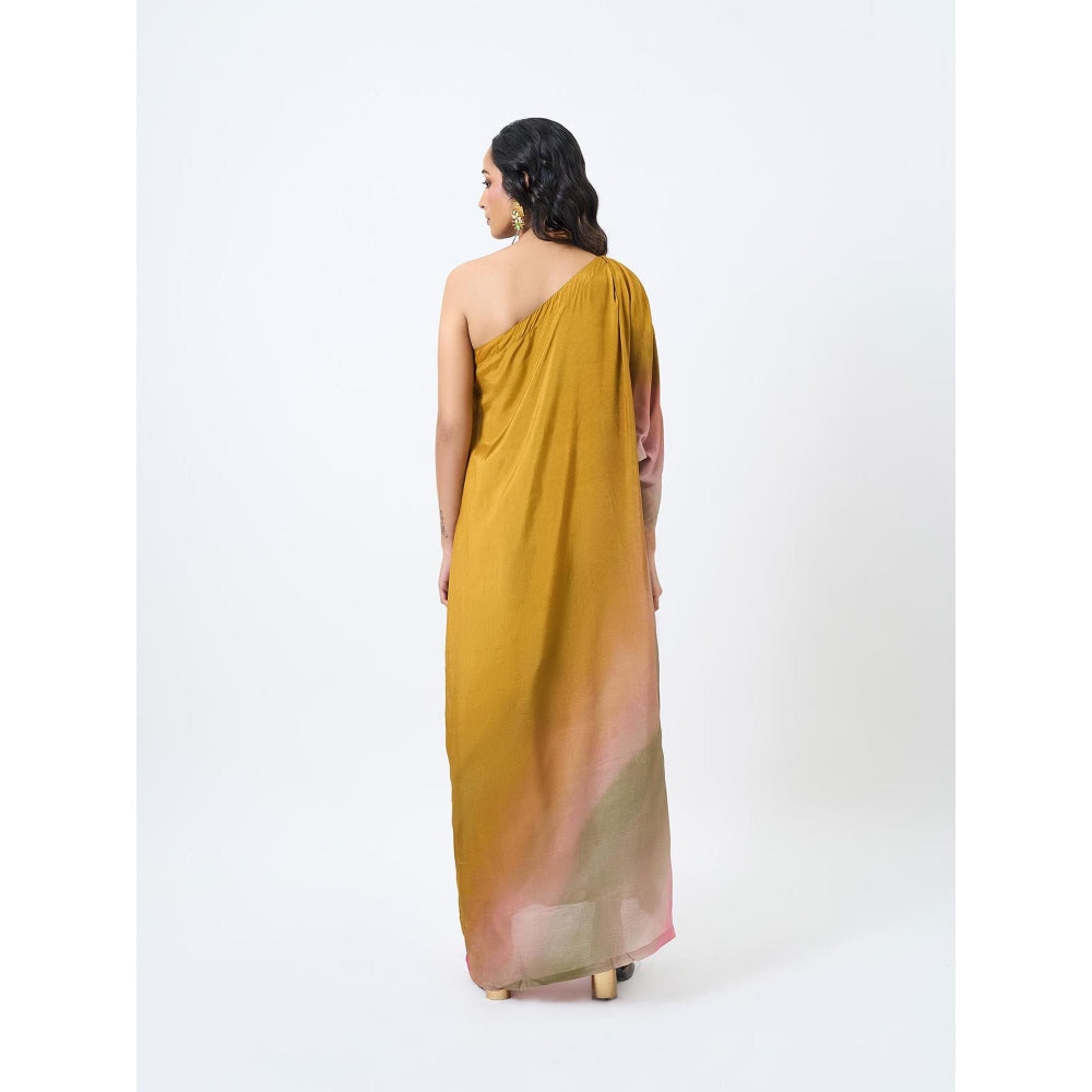 ETAR Honey Mustard One Shoulder Dress