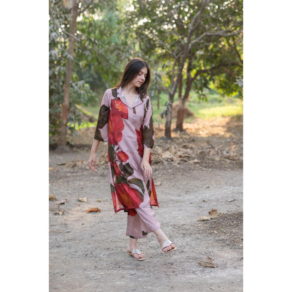 ETAR Poised Berry Printed Kurta and Pant (Set of 2)