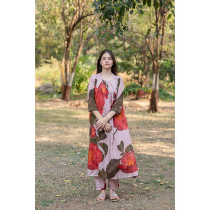 ETAR Poised Berry Printed A Line Kurta and Pant (Set of 2)