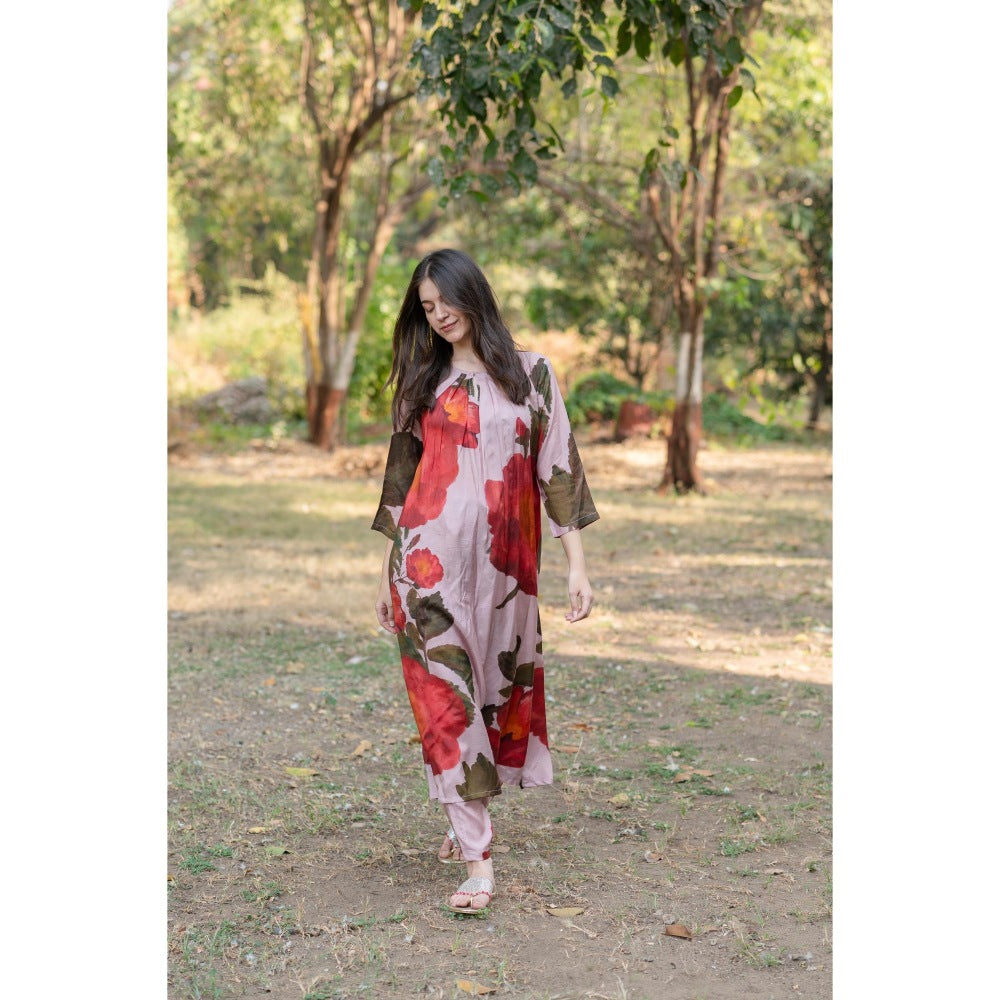 ETAR Poised Berry Printed A Line Kurta and Pant (Set of 2)