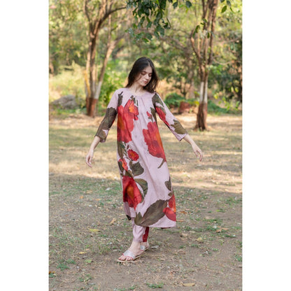 ETAR Poised Berry Printed A Line Kurta and Pant (Set of 2)