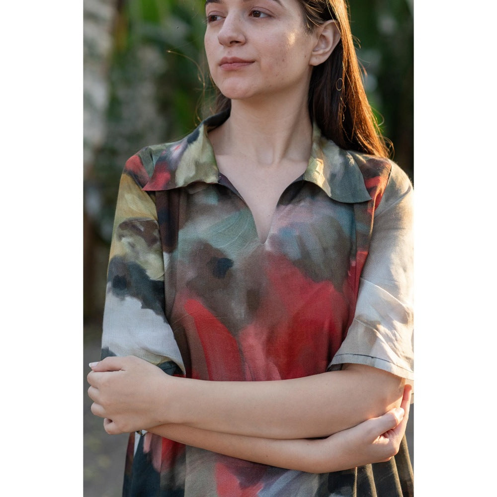 ETAR Dreamy Collar Neck Short Dress