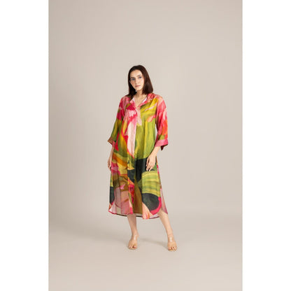 ETAR Multi-Colour Palm Line Dress