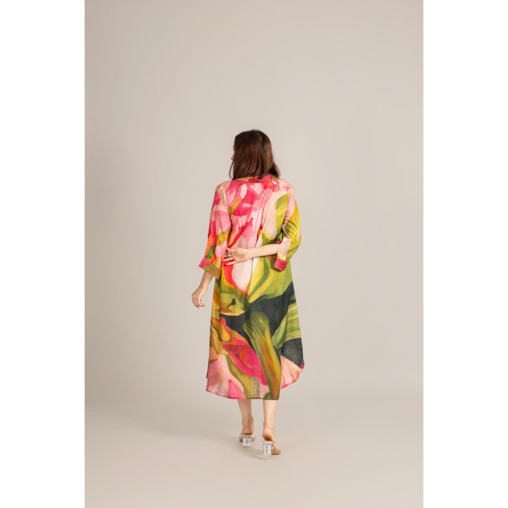 ETAR Multi-Colour Palm Line Dress