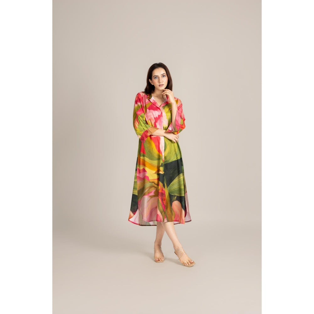 ETAR Multi-Colour Palm Line Dress