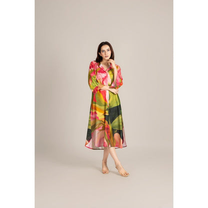 ETAR Multi-Colour Palm Line Dress