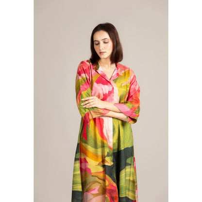 ETAR Multi-Colour Palm Line Dress