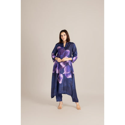 ETAR Navy Blue Coral Dusk Crane Co-Ord Set