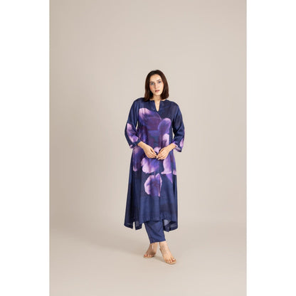 ETAR Navy Blue Coral Dusk Crane Co-Ord Set