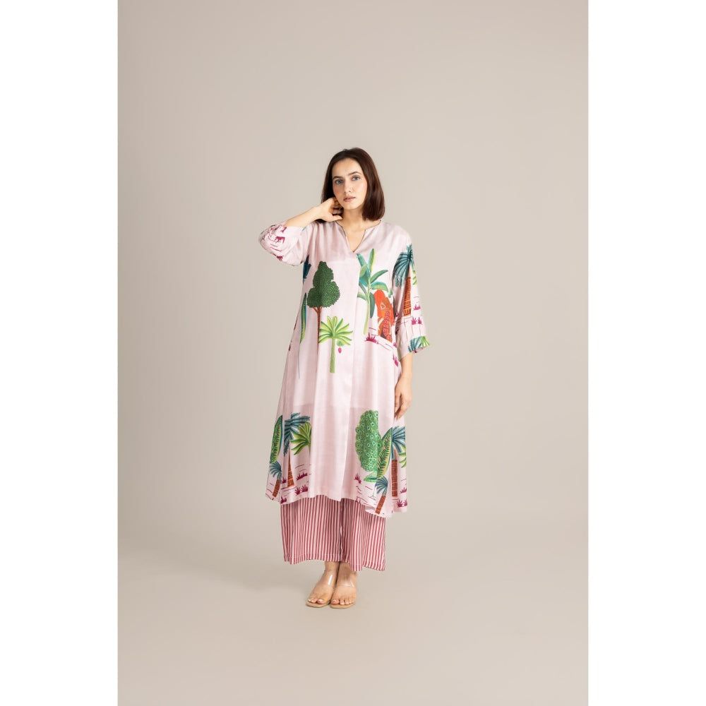 ETAR White Blush Veli Kurta with Palazzo