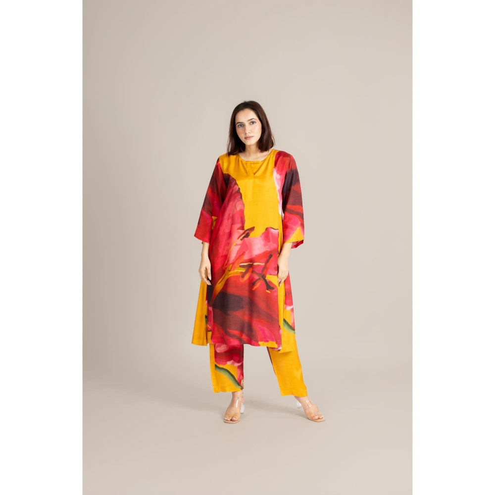 ETAR Yellow Sun Petal Placket Co-Ord Set