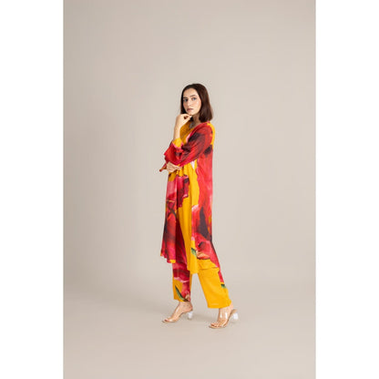 ETAR Yellow Sun Petal Placket Co-Ord Set