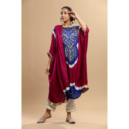 Etasha by Asha Jain Blue Bandani Draped Dupatta Kaftan