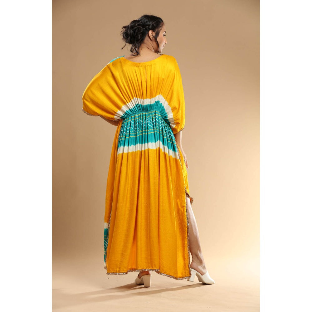 Etasha by Asha Jain Yellow Bandani Kaftan Dress