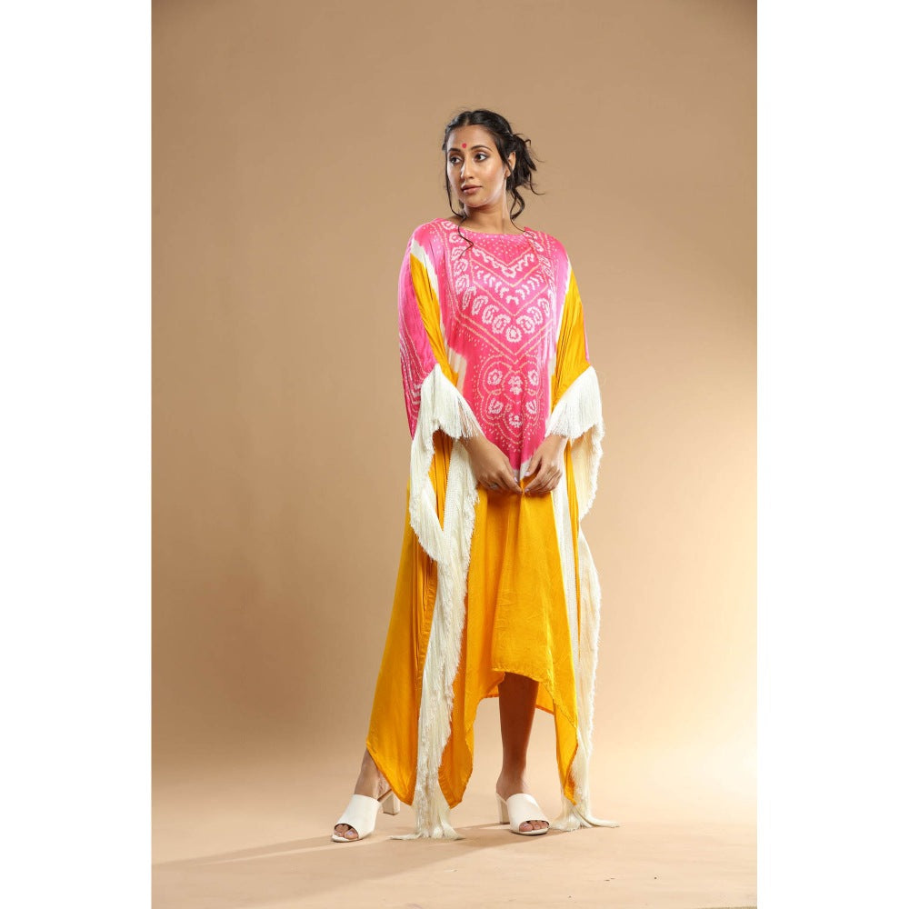 Etasha by Asha Jain Pink Bandani Kaftan Dress
